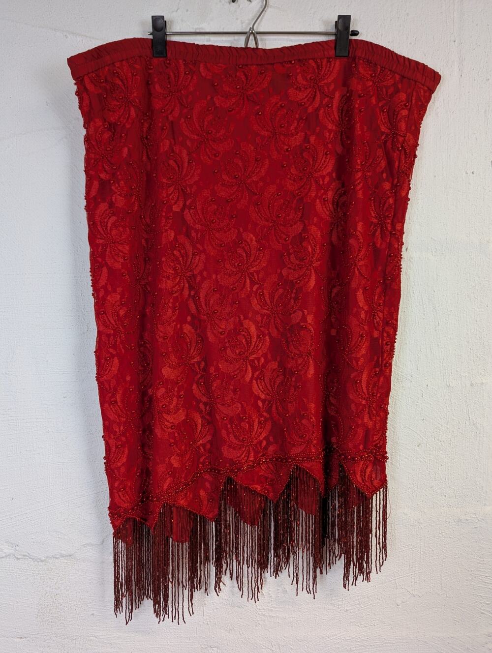 Vtg Joseph Le Bon Beaded Skirt Red Floral Lace Flapper Saloon Womens XL READ